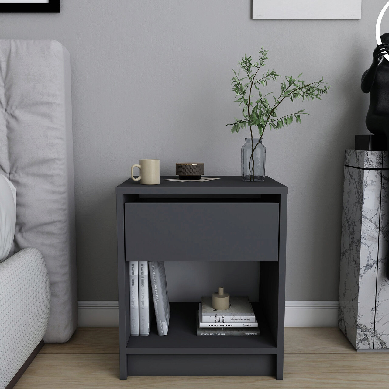Noptiera, Hanah Home, Sheridan, 44.6x35.9x52.8 cm, Antracit - imagine 7